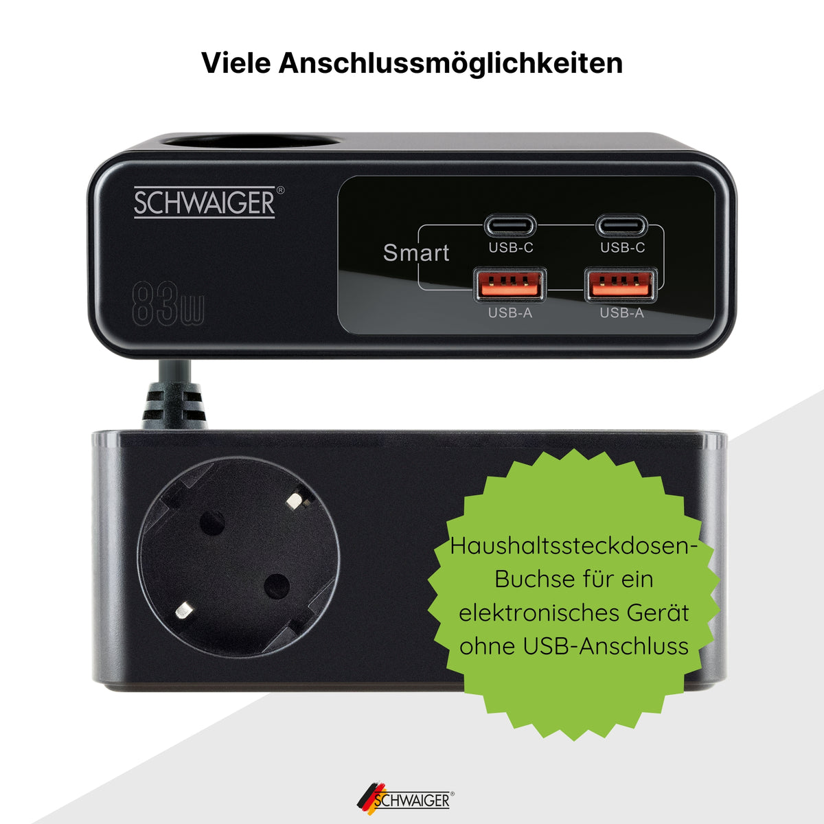 Power strip extension with USB-C & USB-A charger 83W