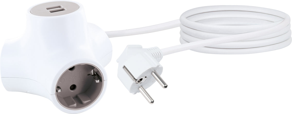 Steckdosenwürfel 3-fach mit 2 USB-A Slots