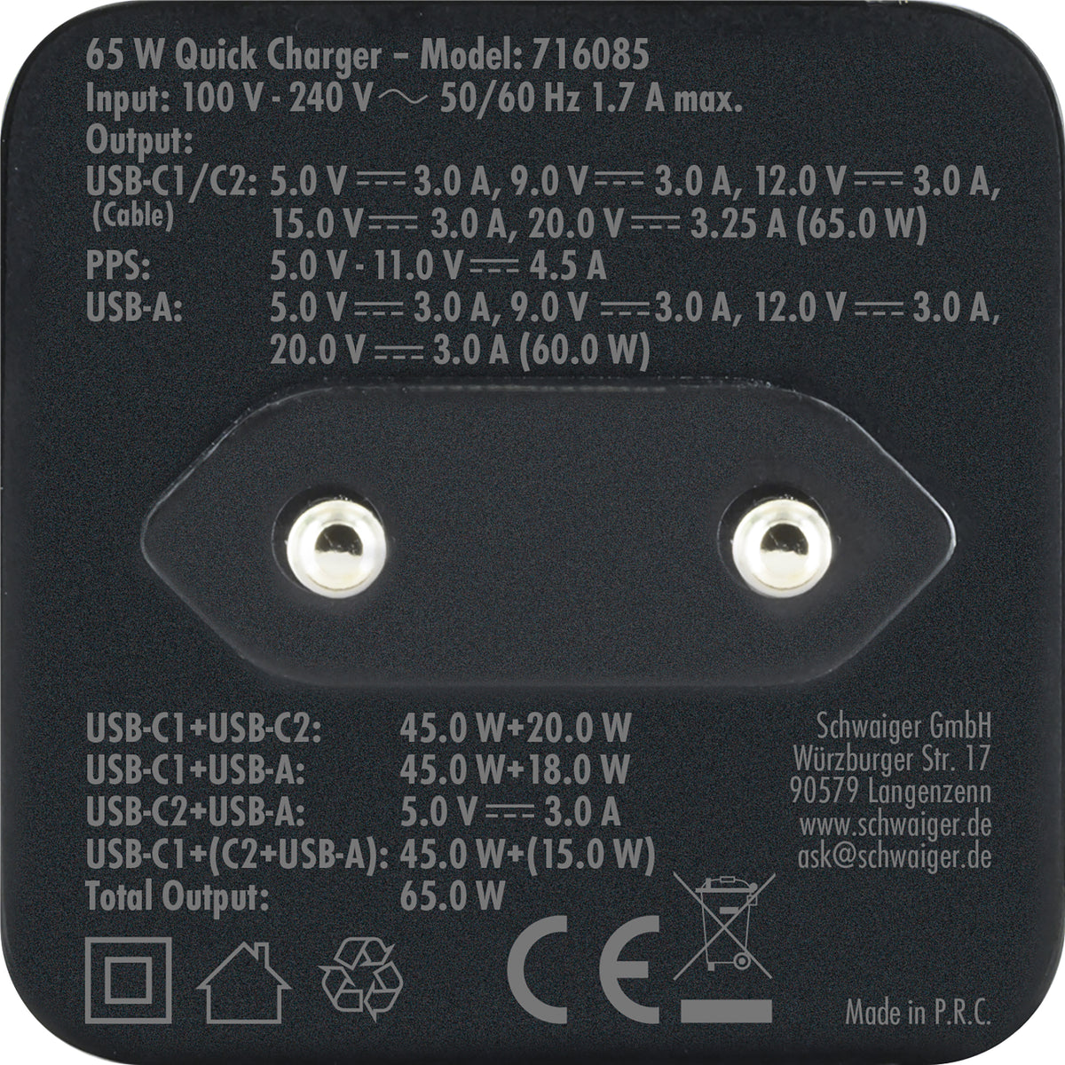 Schnell-Ladegerät mit ausziehbarem Kabel 65W