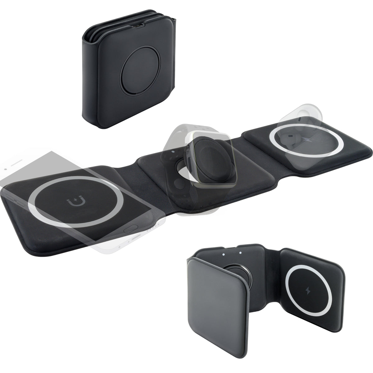 Foldable QI charging station for 3 devices