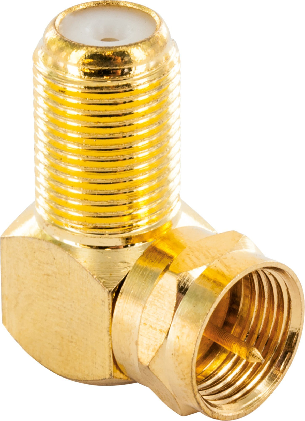 Winkeladapter F-Stecker auf F-Buchse gold