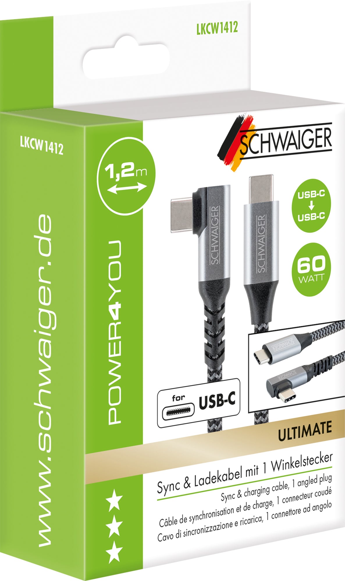 Ladekabel USB-C mit Winkelstecker (1,2 / 2 m)