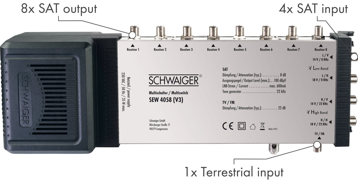 SAT Multischalter 5/8 mit integriertem Netzteil