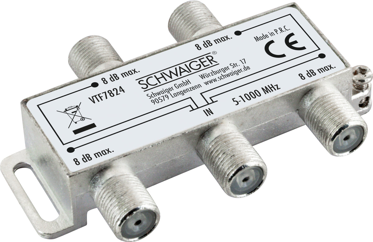 Verteiler 4-fach für Antennen- und Kabelanlagen 8 dB