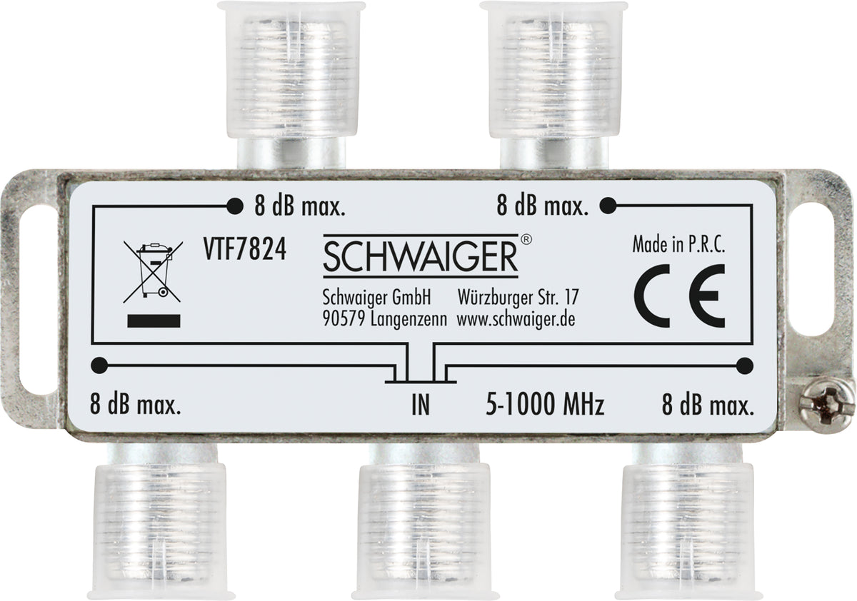 Verteiler 4-fach für Antennen- und Kabelanlagen 8 dB