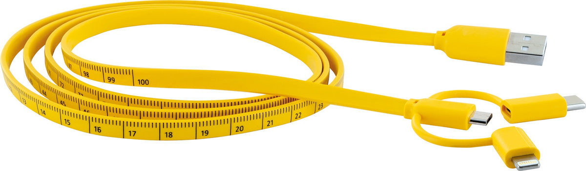 3in1-Kabel mit Maßband-Aufdruck USB-C/Lightning/Micro-USB 1,2 m
