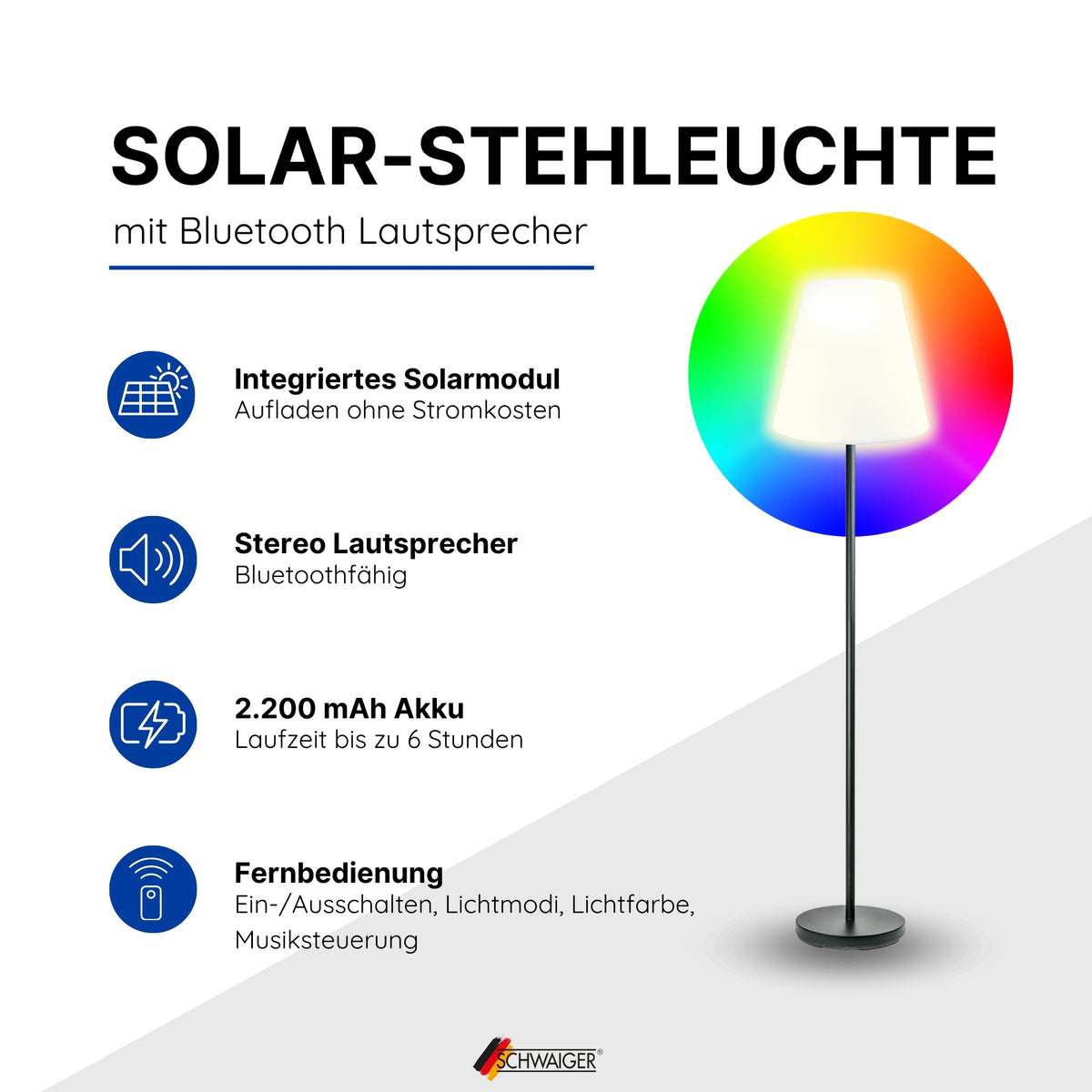 Solar-Stehleuchte mit Lautsprecher 1,5 m RGB