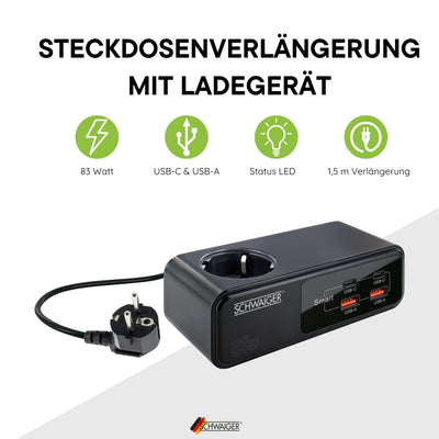 Power strip extension with USB-C &amp; USB-A charger 83W 