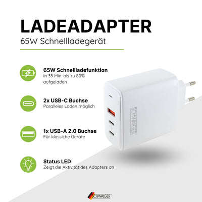 Schnell-Ladeadapter USB-C & A 65W