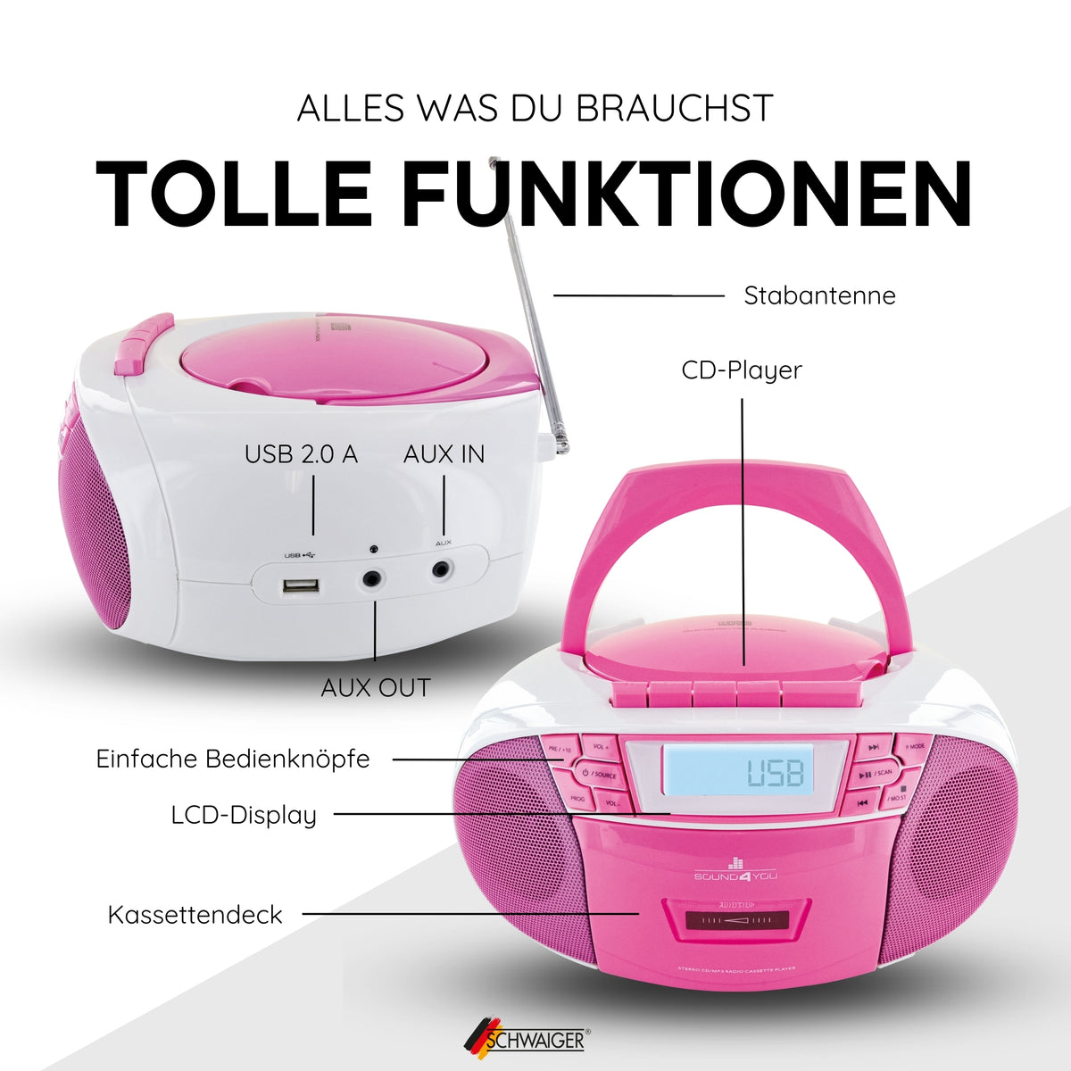 CD-Player mit Kassettenspieler und Radio