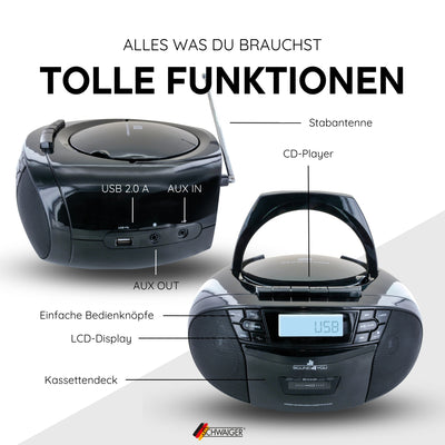 CD-Player mit Kassettenspieler und Radio
