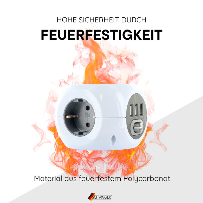 Steckdosenwürfel 3fach mit USB-A Buchsen