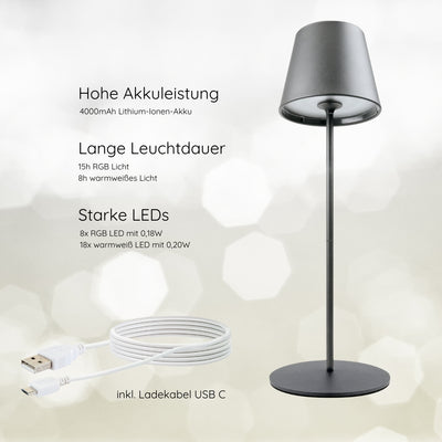 Tischleuchte teilbar mit Touchsteuerung Anthrazit/Schwarz/Weiß