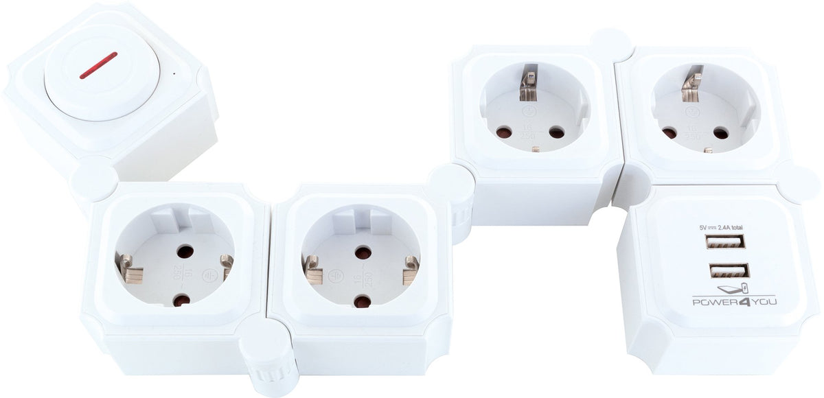 Flexible Steckdosenleiste 4 Steckdosen 2 USB-A Slots