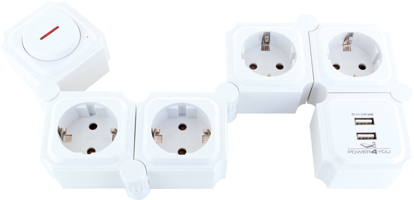 Flexible Steckdosenleiste 4 Steckdosen 2 USB-A Slots
