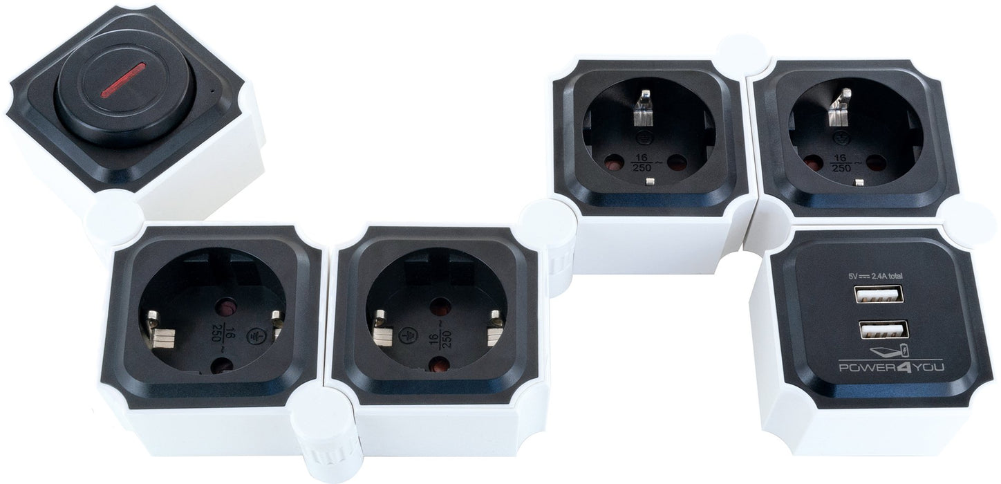 Flexible Steckdosenleiste 4 Steckdosen 2 USB-A Slots
