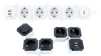 Flexible Steckdosenleiste 4 Steckdosen 2 USB-A Slots