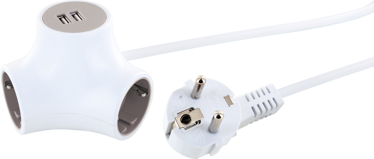 Steckdosenwürfel 3-fach mit 2 USB-A Slots