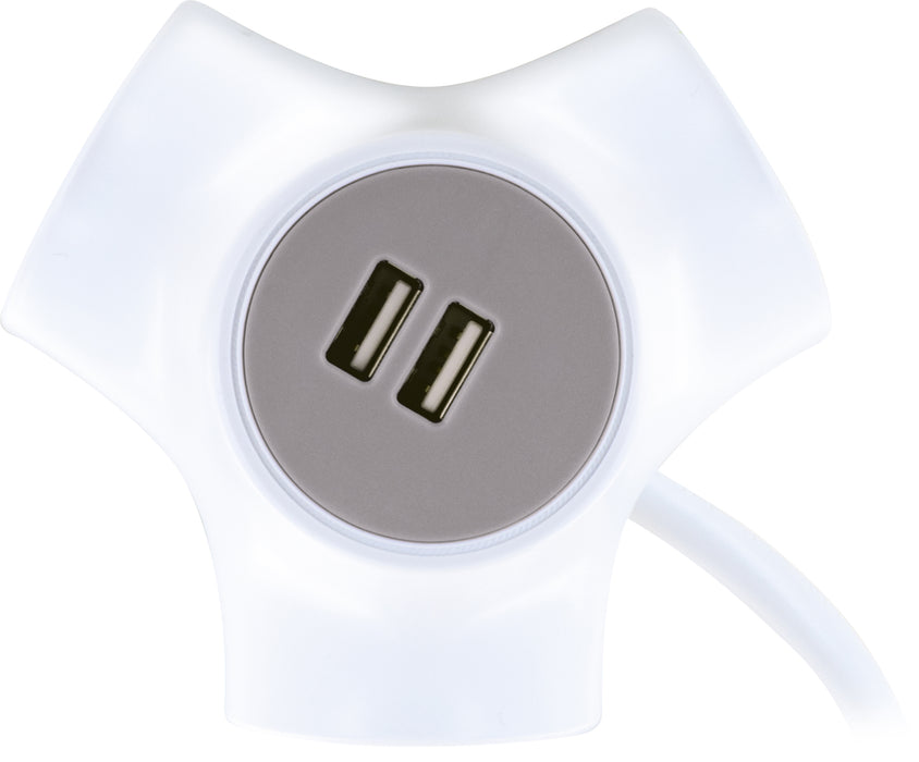 Steckdosenwürfel 3-fach mit 2 USB-A Slots