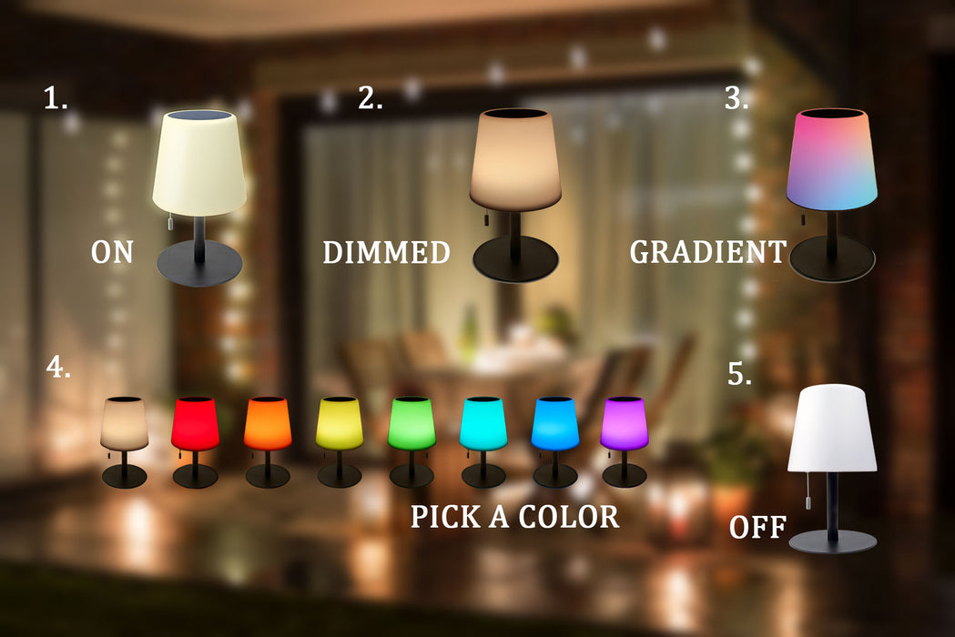 Solar table lamp with pull switch outdoor LED RGB