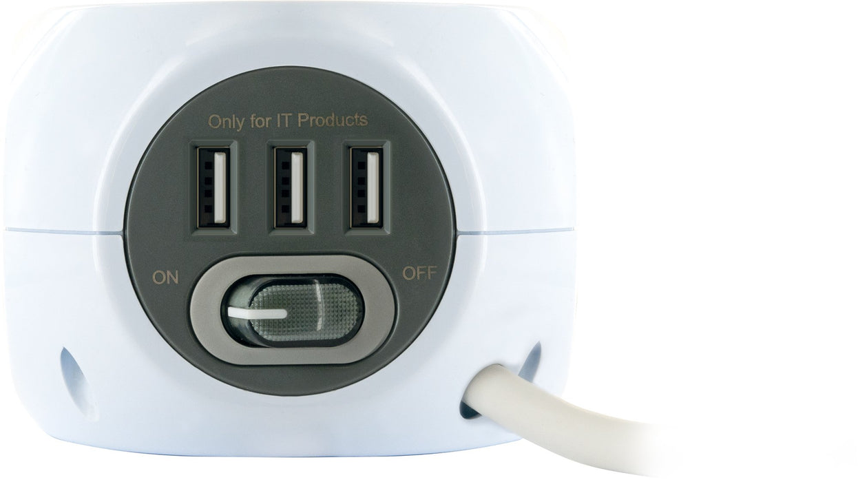 Steckdosenwürfel 3fach mit USB-A Buchsen
