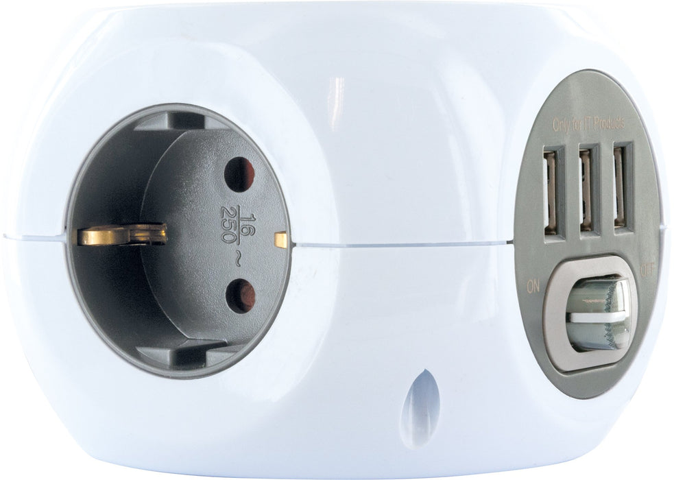 Steckdosenwürfel 3fach mit USB-A Buchsen