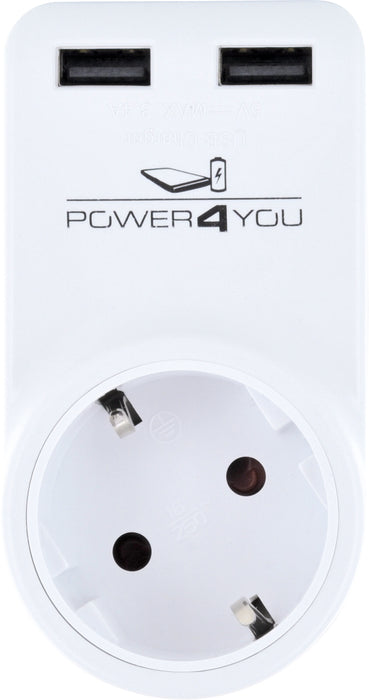Steckdosenadapter mit 2 USB-A Slots 360° drehbar