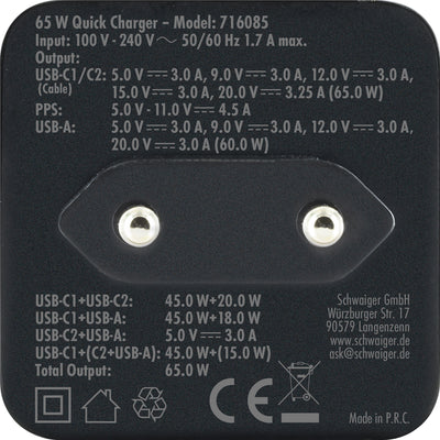 Schnell-Ladegerät mit ausziehbarem Kabel 65W