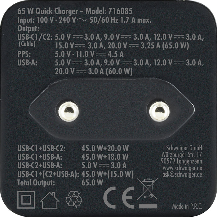 Schnell-Ladegerät mit ausziehbarem Kabel 65W