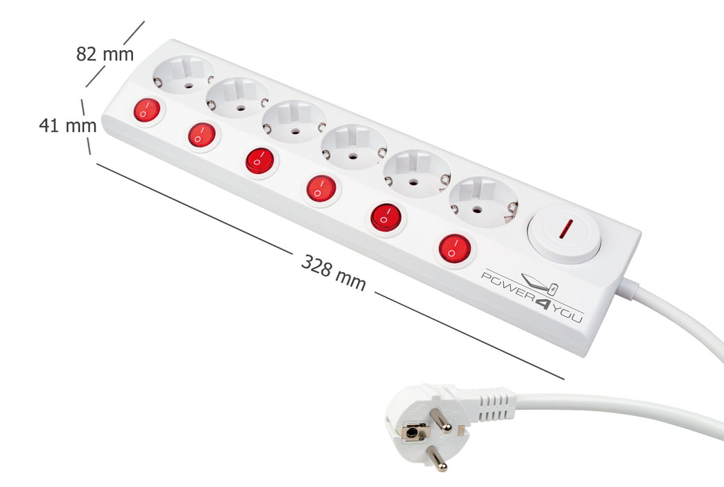 6-way power strip, individually switchable