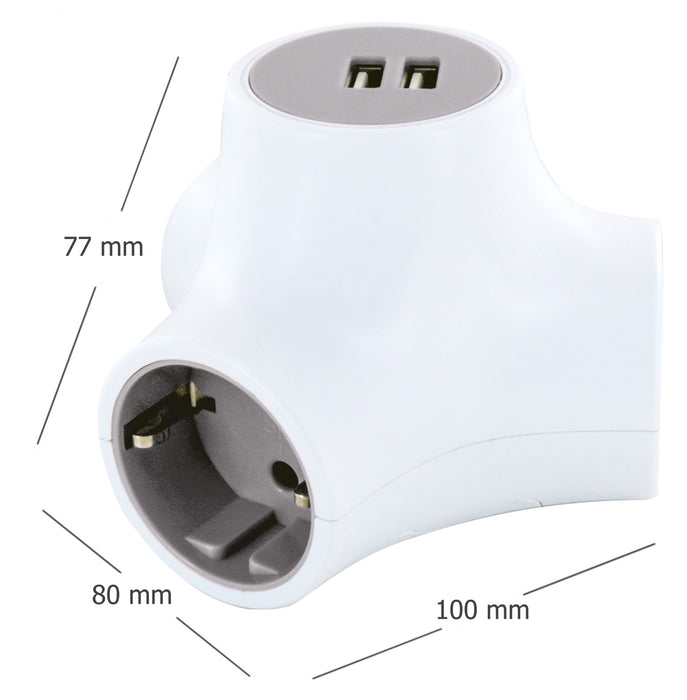 Steckdosenwürfel 3-fach mit 2 USB-A Slots