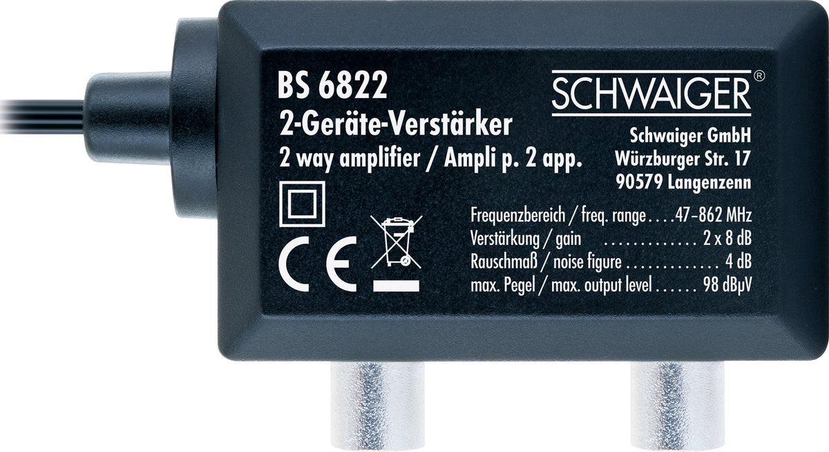 Zweigeräteverstärker für Antennenanschlüsse 2x 8 dB