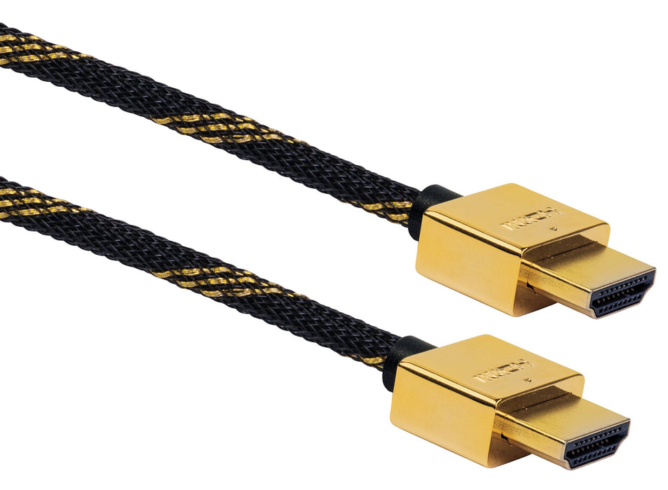 HDMI®-Kabel Slim Nylon mit Ethernet 18 Gbits/s schwarz/gold 1,5/2,5 m