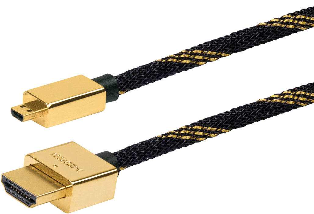 HDMI-Micro-HDMI®-Adapterkabel Slim Nylon mit Ethernet 18 Gbits/s schwarz/gold 1,5 m