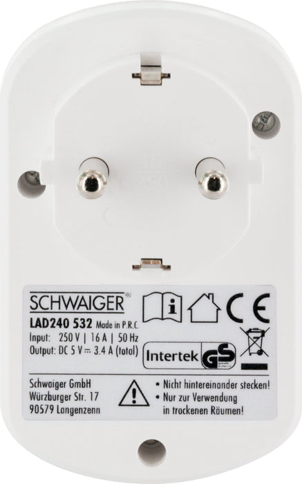 Ladegerät mit Steckdose + 2x USB-A