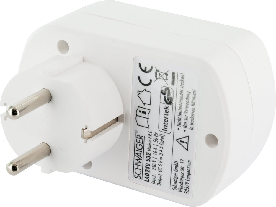 Ladegerät mit Steckdose + 2x USB-A
