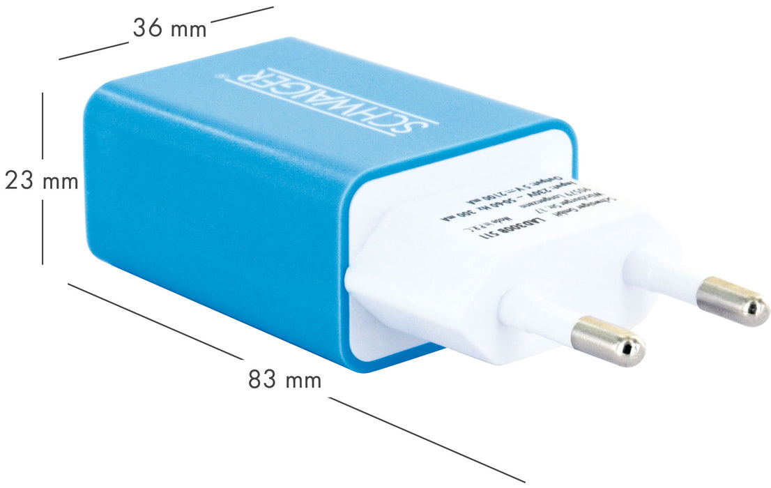Ladegerät USB 2.0 A Pink/Blau