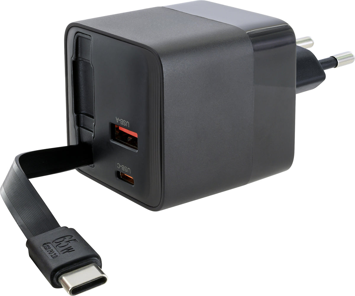 Schnell-Ladegerät mit ausziehbarem Kabel 65W