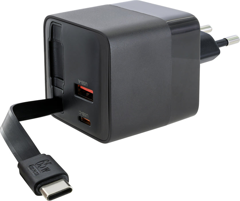 Schnell-Ladegerät mit ausziehbarem Kabel 65W