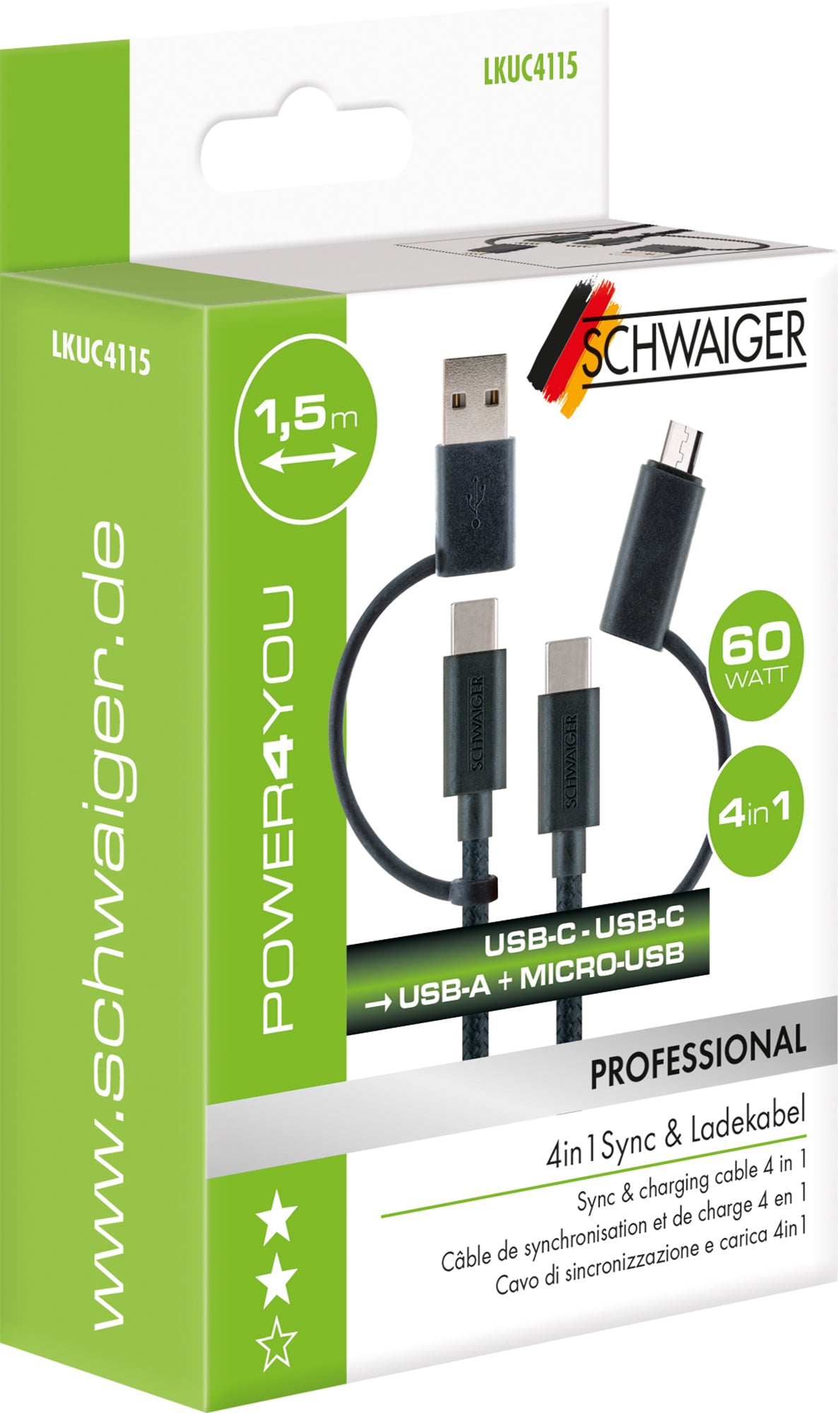 4in1 USB-Ladekabel 1,5 m