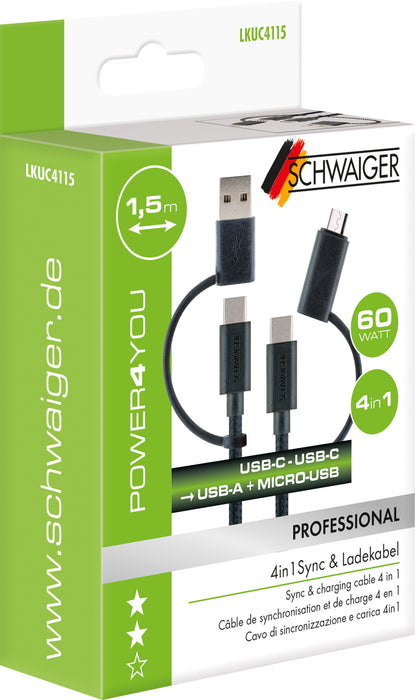 4in1 USB-Ladekabel 1,5 m