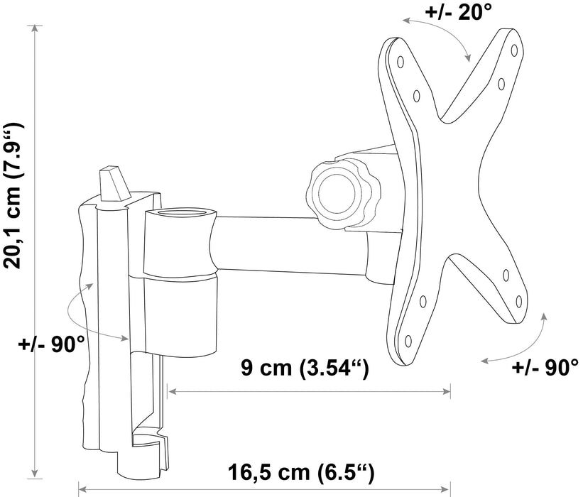 TV wall mount (2 joints), swivelling, tilting, up to 18kg / 30" (VESA 100x100)