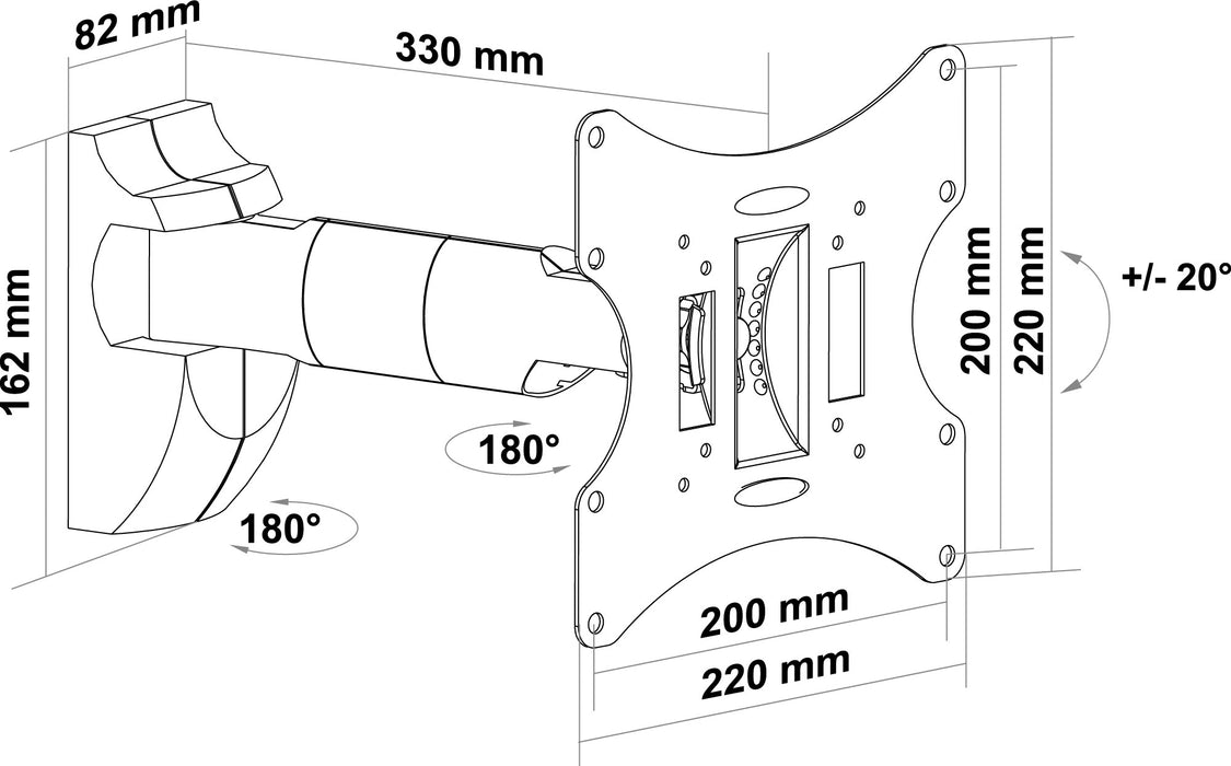 TV wall mount (2 joints), tiltable, swivelling, up to 30kg / 42" (VESA 200x200)