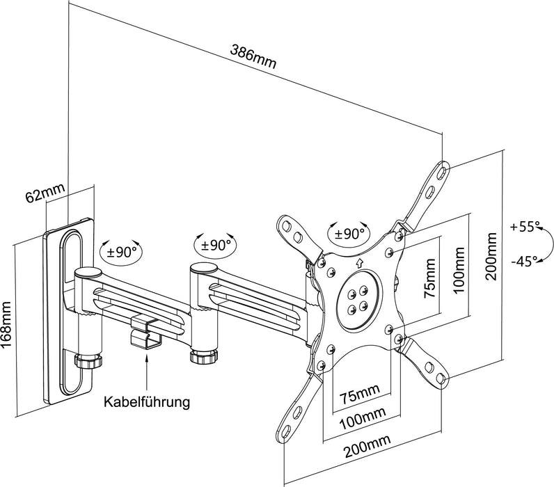 TV wall mount for campers, can be tilted, rotated & swiveled up to 30 kg / 43"