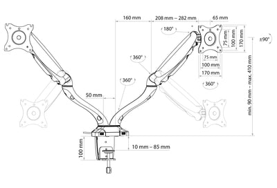 Monitor desk mount tiltable, swivelling, rotatable, up to 6kg per support arm / 29" (VESA 100x100)