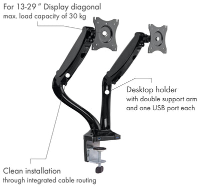 Monitor desk mount tiltable, swivelling, rotatable, up to 6kg per support arm / 29" (VESA 100x100)
