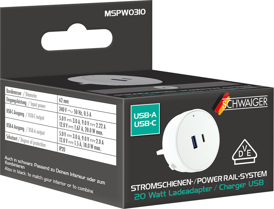 Steckdosen-/USB-Adapter für Stromschienen