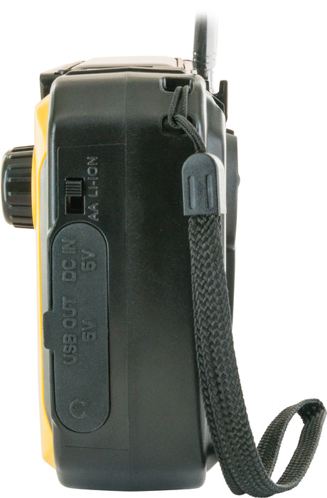 FM outdoor radio with solar panel, flashlight & power bank function