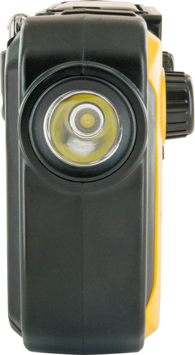 FM outdoor radio with solar panel, flashlight & power bank function