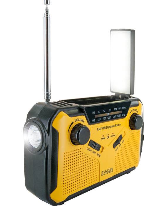 FM outdoor radio with solar panel, flashlight & power bank function